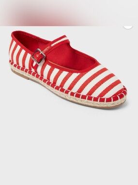 Universal thread memory foam Red Striped Mary Jane Espadrille Flats